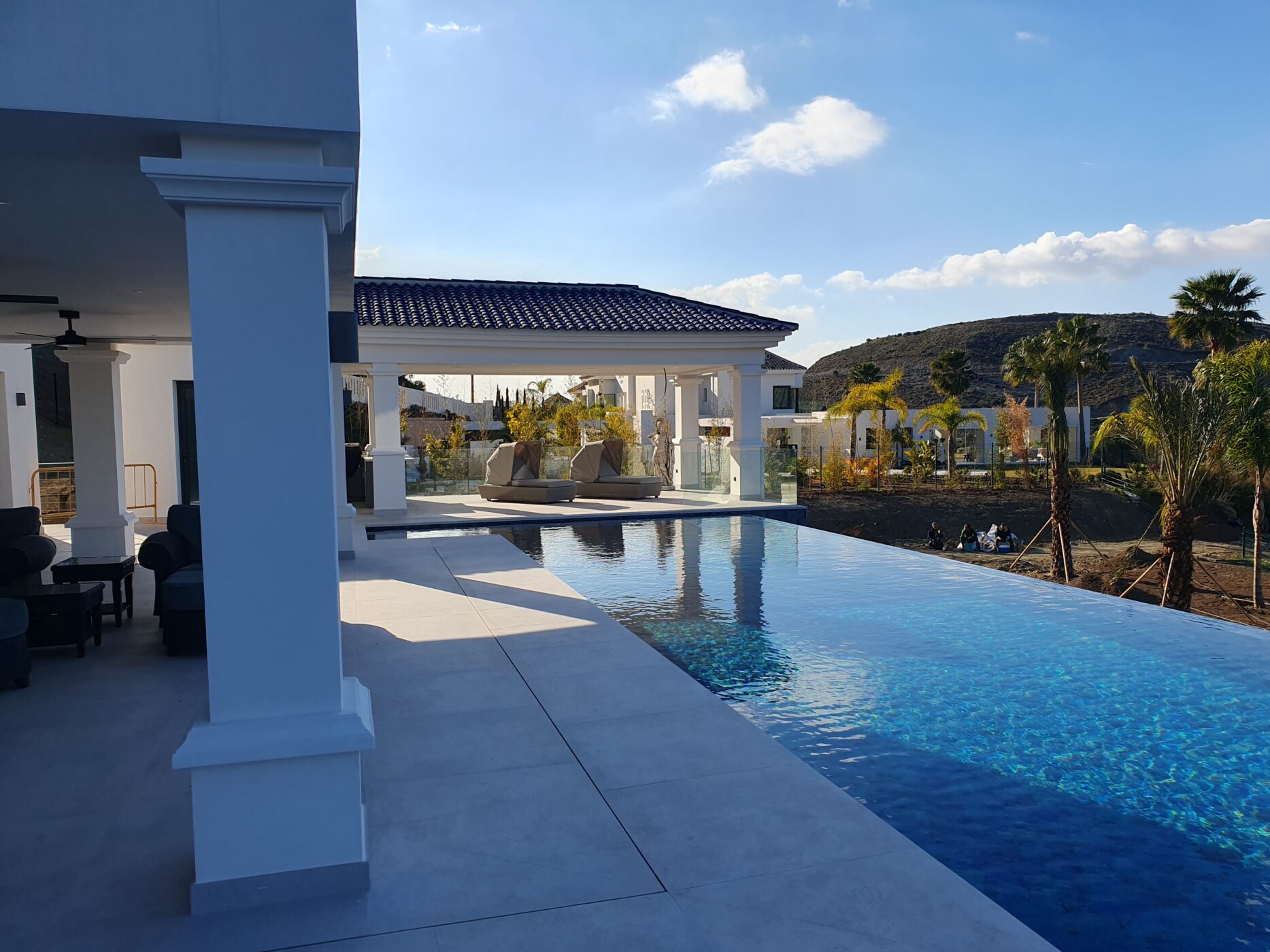 The pool and terraces at Marbella Club Golf a custom build by Eco Vida Homes