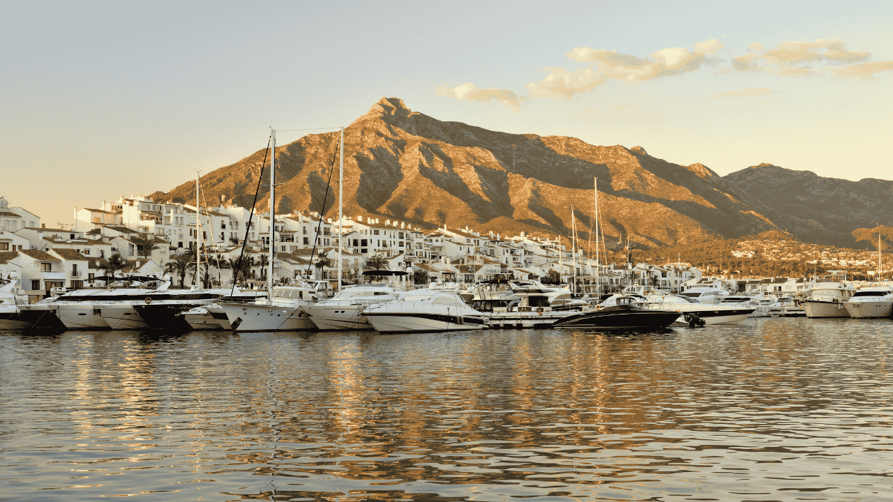 Port in Marbella at sunset
