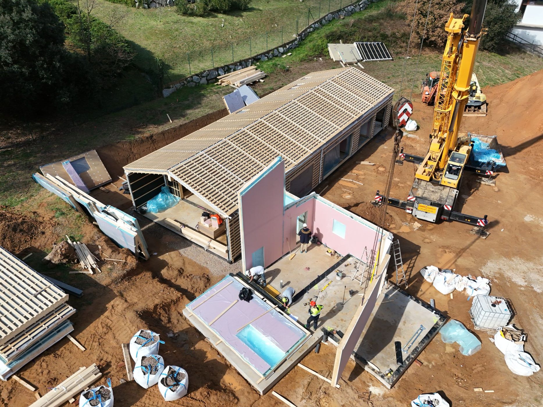 Chris and Olga's timbre framed villa in Catalonia birds eye view